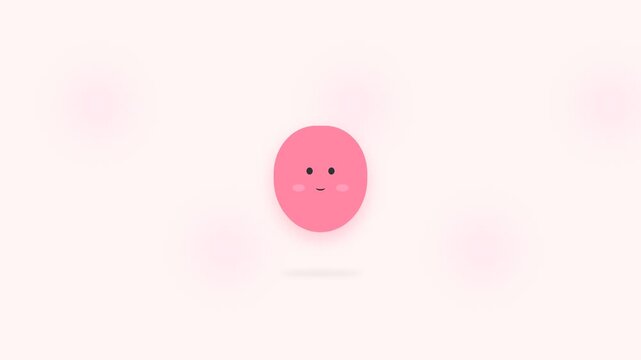 Kawaii Pink Blob Character with Cute Face Floating and Breathing on Light Pink Background, 2D Minimalist Animation