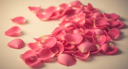 Romantic pink rose petals scattered on surface, Valentine's Day, love, beauty, floral arrangement, decoration, wedding, anniversary, gift, romantic gesture, floral design