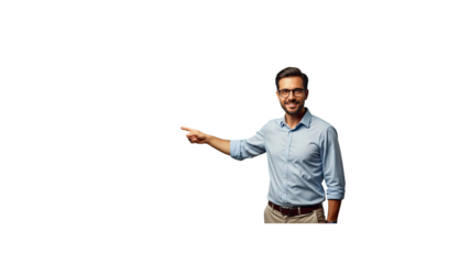 Smiling man pointing to the left