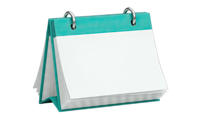 Teal Desk Calendar with Blank Pages on White Background