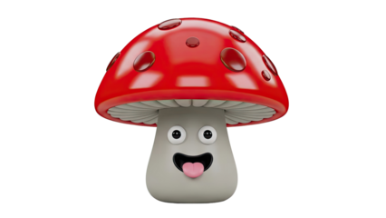 Happy Cartoon Mushroom Character with Red Cap and White Spots