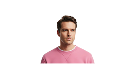 Handsome man in pink sweatshirt isolated