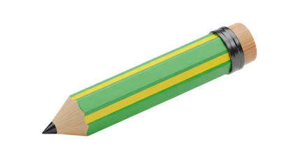 Realistic 3D Render of a Green and Yellow Striped Pencil