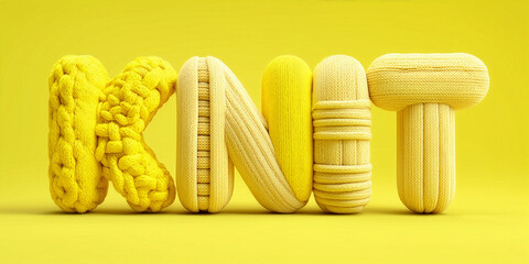 Knitted 'KNIT' Word Art in Yellow and Cream
