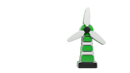 Stylized 3D Wind Turbine Icon with Green and White Colors
