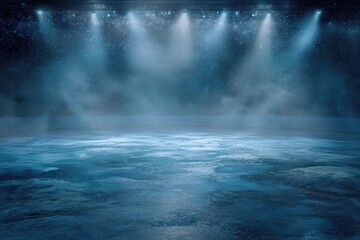 Ethereal, smoky ice arena under bright stadium lights