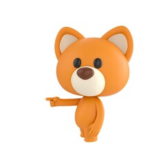 Obraz premium Cute 3D render Cartoon Dog character pointing to the side while facing the camera, one hand relaxed at the side, friendly and confident mascot style, isolated on white background.