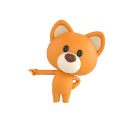 Obraz premium Cute 3D render Cartoon Dog character pointing to the side with one hand while the other rests on the hip, confident and instructive pose, isolated on white background.