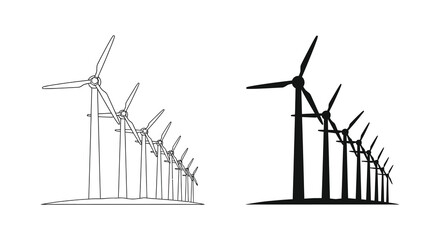 A striking view of wind turbines in linear design with a bold silhouette