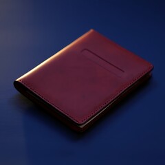 Luxury leather wallet on dark blue background with elegant stitching