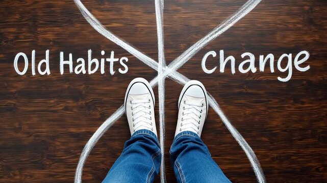 Person stands at a crossroads, choosing between old habits and embracing change.