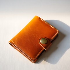 Luxury leather wallet with gold snap closure on white background
