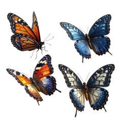 Naklejka premium Set of colorful butterflies and swallowtail insects with beautiful wings isolated on white background for a summer nature design collection