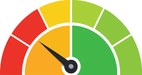 Colorful Performance Speedometer Gauge Vector, Credit Score or Risk Assessment Meter Illustration