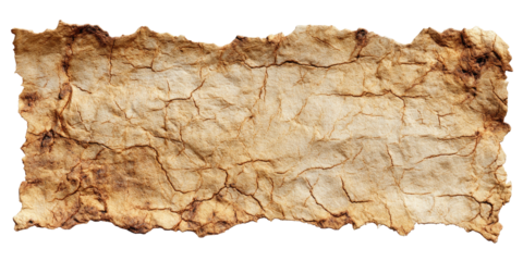 A weathered piece of parchment, with burnt edges, and a textured, crumpled surface