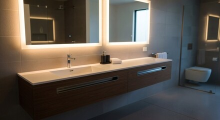 Modern Bathroom Interior Design With Elegant Lighting And Fixtures