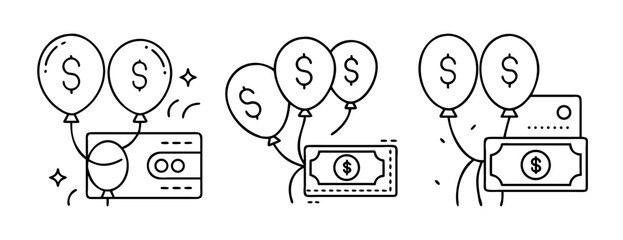 Financial prosperity concept: dollar balloons, wallet and cash reward