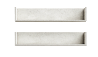 Two rectangular shelves, positioned one above the other, against a stark black background