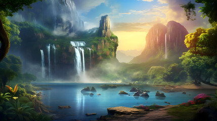 fantasy landscape with a waterfall