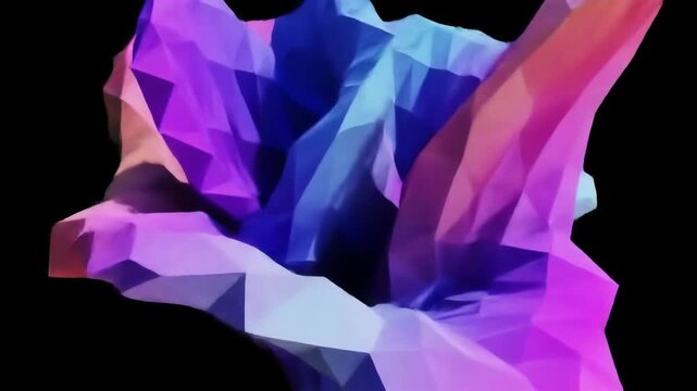 Three dimensional geometric shape in bright green color against black background