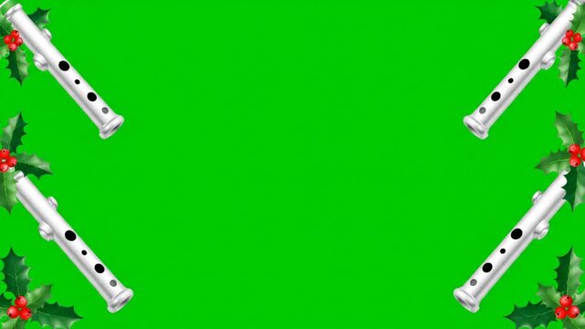 Christmas Flute and Holly Border Green Screen Background