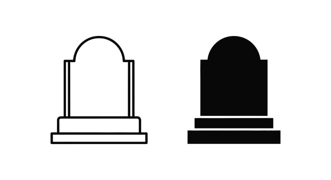 A contrasting depiction of two tombstone designs one outlined and one as a bold silhouette