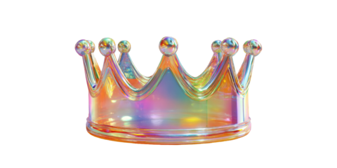 A regal, iridescent crown with rounded finials, reflecting a spectrum of colors