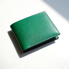 Elegant green leather wallet on white background