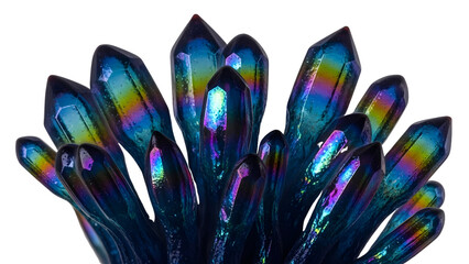 Iridescent Blue Crystal Formation with Sharp Points, Close-up Macro View