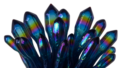 Iridescent Blue Crystal Formation with Sharp Points, Close-up Macro View