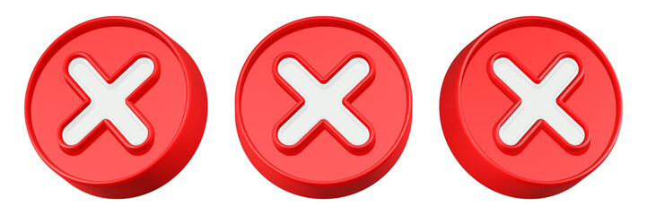 cross sign icon 3d render red button