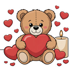 Naklejka premium Teddy bear and heart