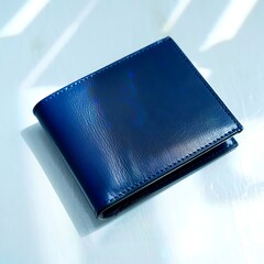 Luxury blue leather wallet on white background with shadows
