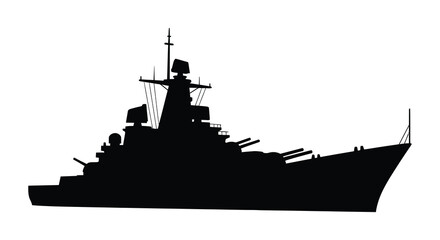A striking black silhouette of a powerful naval warship detailed with masts and weaponry silhouette © Bsicon02