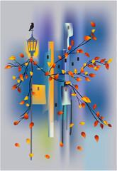 abstract composition with a city in autumn
