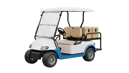 Modern Golf Cart with Cargo Boxes on White Background
