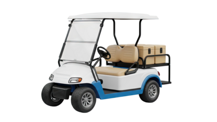 Modern Golf Cart with Cargo Boxes on White Background