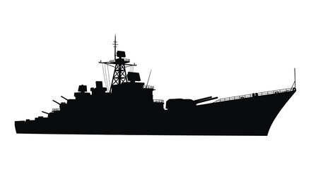 A striking black silhouette of a large naval destroyer ship powerfully suggesting maritime strength silhouette © Bsicon02