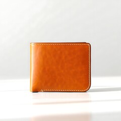 Stunning brown leather wallet with white stitching on clean white surface