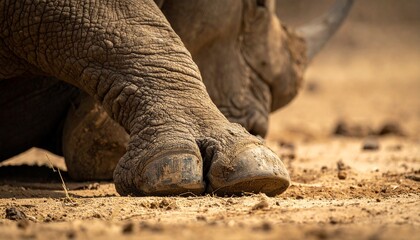 Obraz premium A close-up view of a rhinoceros feet standing on dry ground