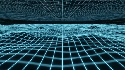 Endless ascent over a complex three-dimensional wireframe grid plane receding into the digital distance creating a future tech background loop depth, wireframe grid plane, digital distance - Powered by Adobe