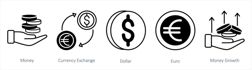 Obraz premium A set of 5 business icons as money, currency exchange, dollar