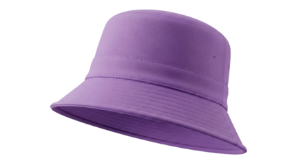 A lilac colored bucket hat viewed at an angle on transparent background
