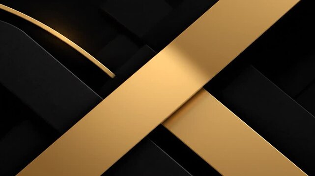 Abstract overlapping black and gold rectangular elements forming an X shape