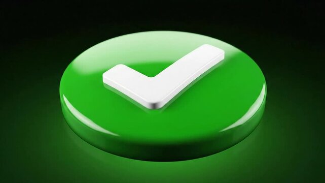 A 3d green button with a white checkmark symbol highlighting success and confirmation