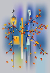 abstract composition with a city in autumn
