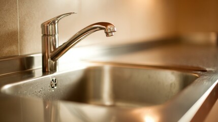 Kitchen sink with modern faucet and clean surface during day time