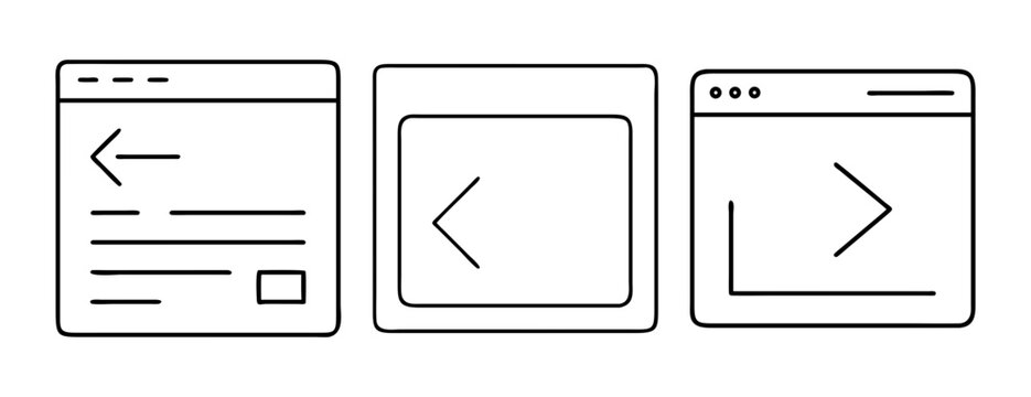 Web browser navigation, coding symbols, and ui elements outline icon set