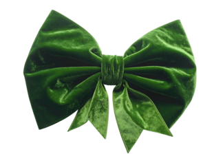 Lush, emerald green velvet bow, tied perfectly, isolated on a black background