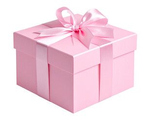 Fototapeta premium Angled Pink Gift Box with Heart Bow, Side Perspective, Isolated on Transparent Background
